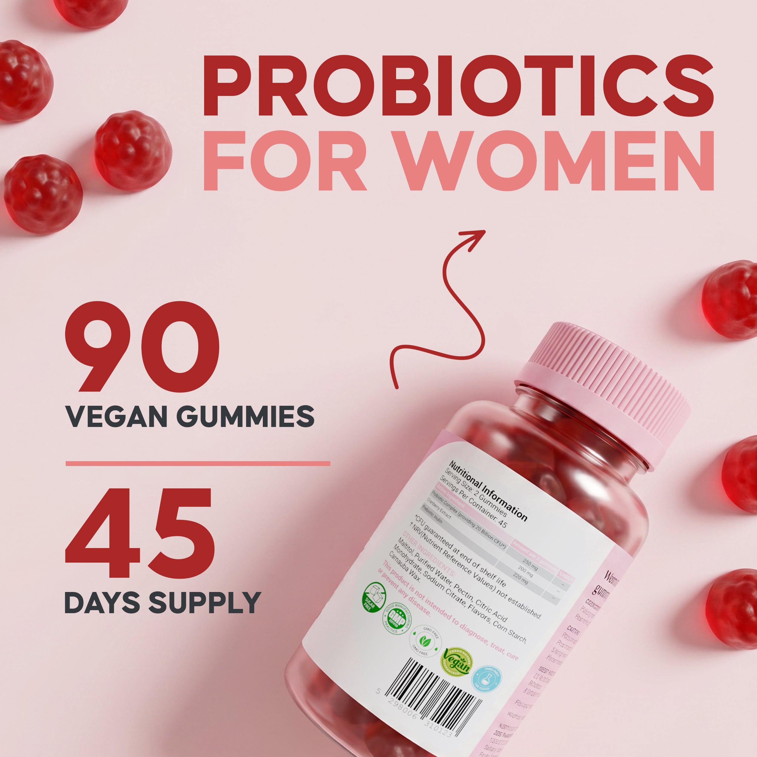 Probiotics For Women - 90 Gummies - 20 Billion CFU - Digestive & Intimate Flora Support