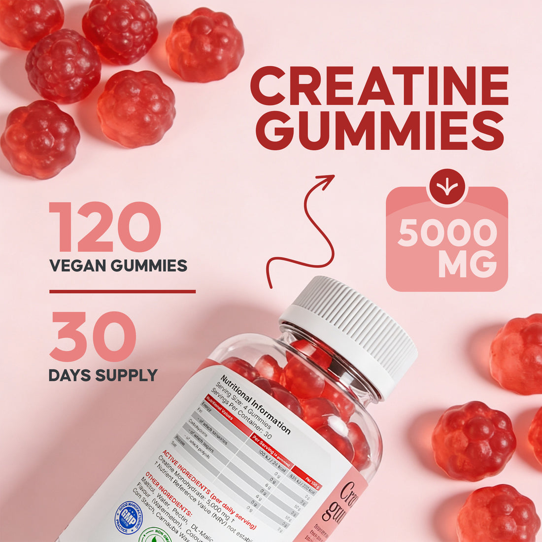 Creatine Monohydrate Gummies 5g | For Men & Women | 120 Gummies