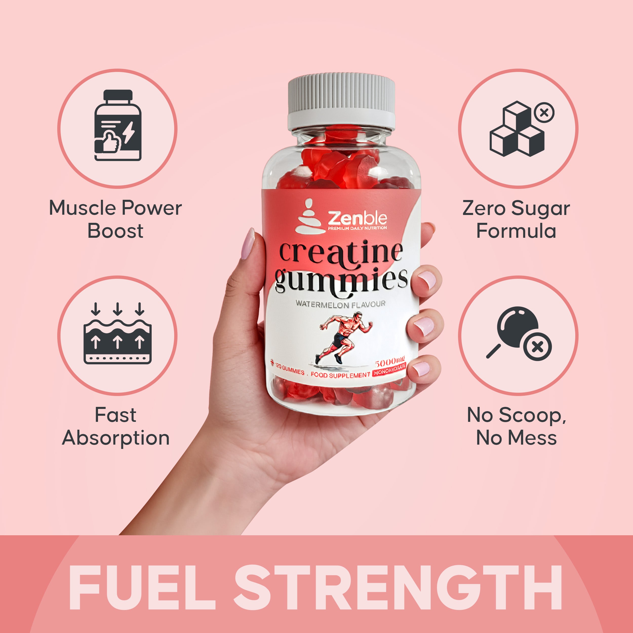 Creatine Monohydrate Gummies 5g | For Men & Women | 120 Gummies