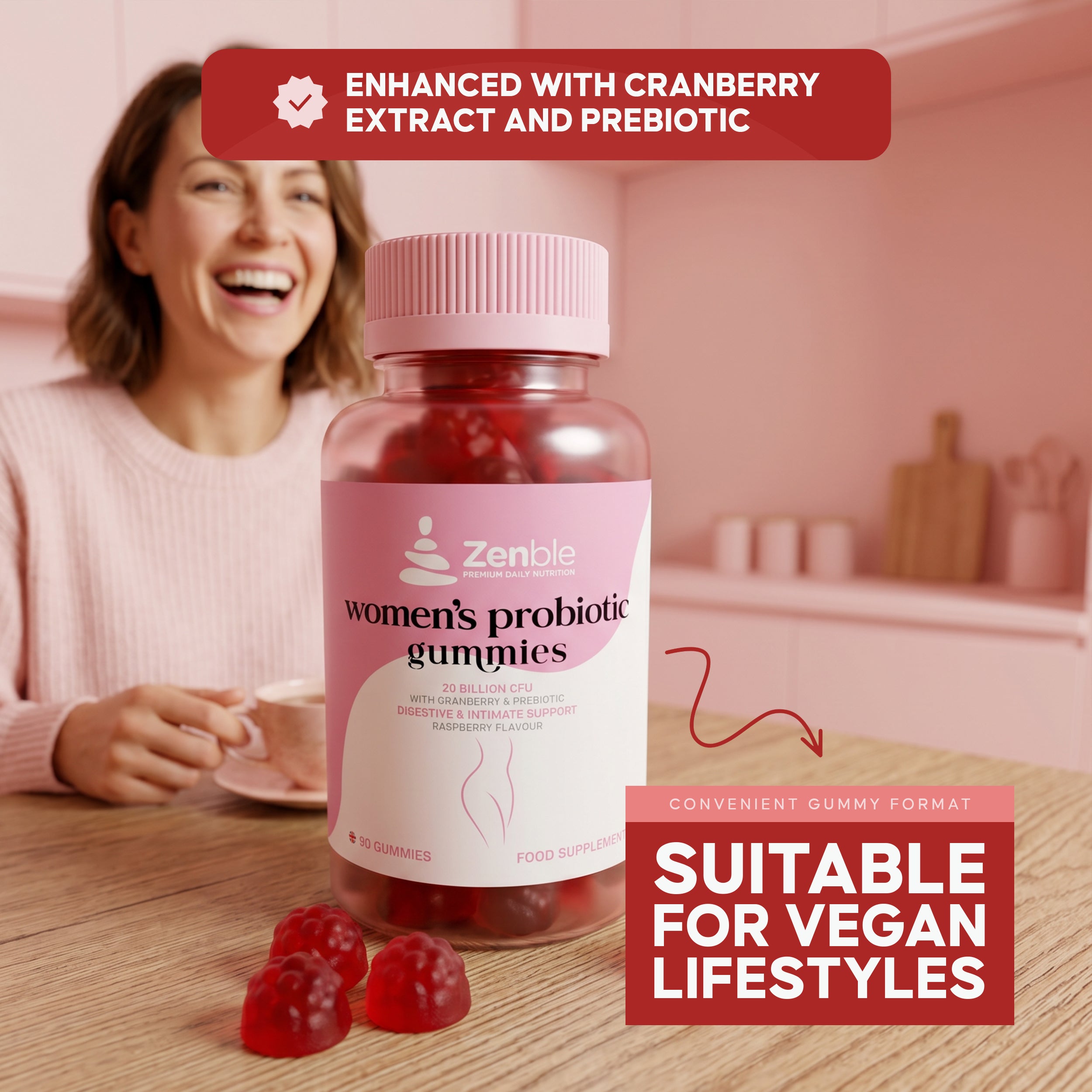 Probiotics For Women - 90 Gummies - 20 Billion CFU - Digestive & Intimate Flora Support